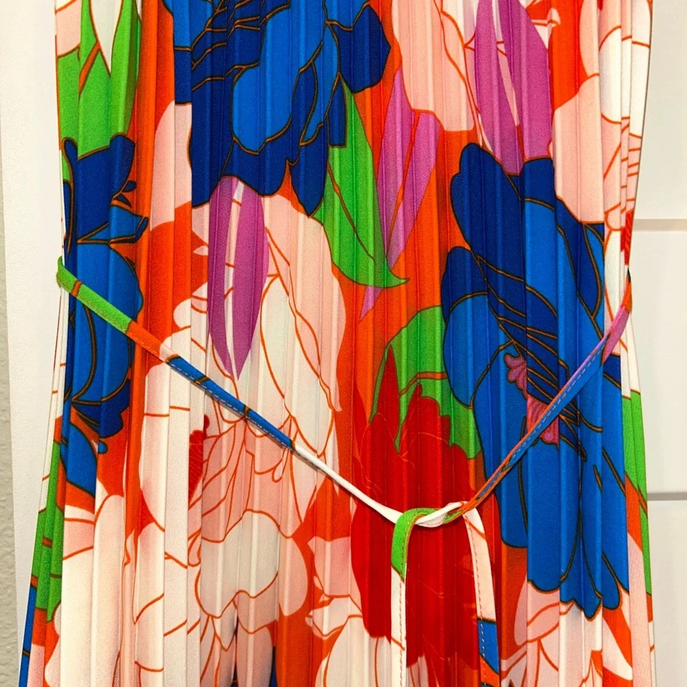 Sam Edelman / Retro Floral Plisse Spaghetti Strap Dress - Picture 5 of 8